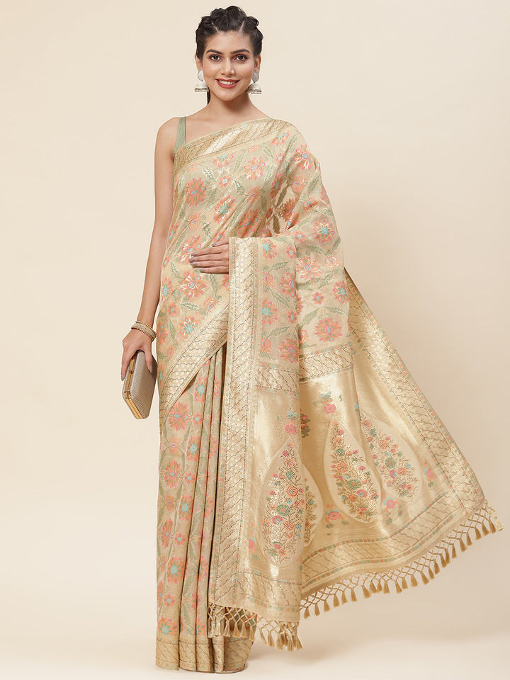 Floral Jaal Woven Organza Saree