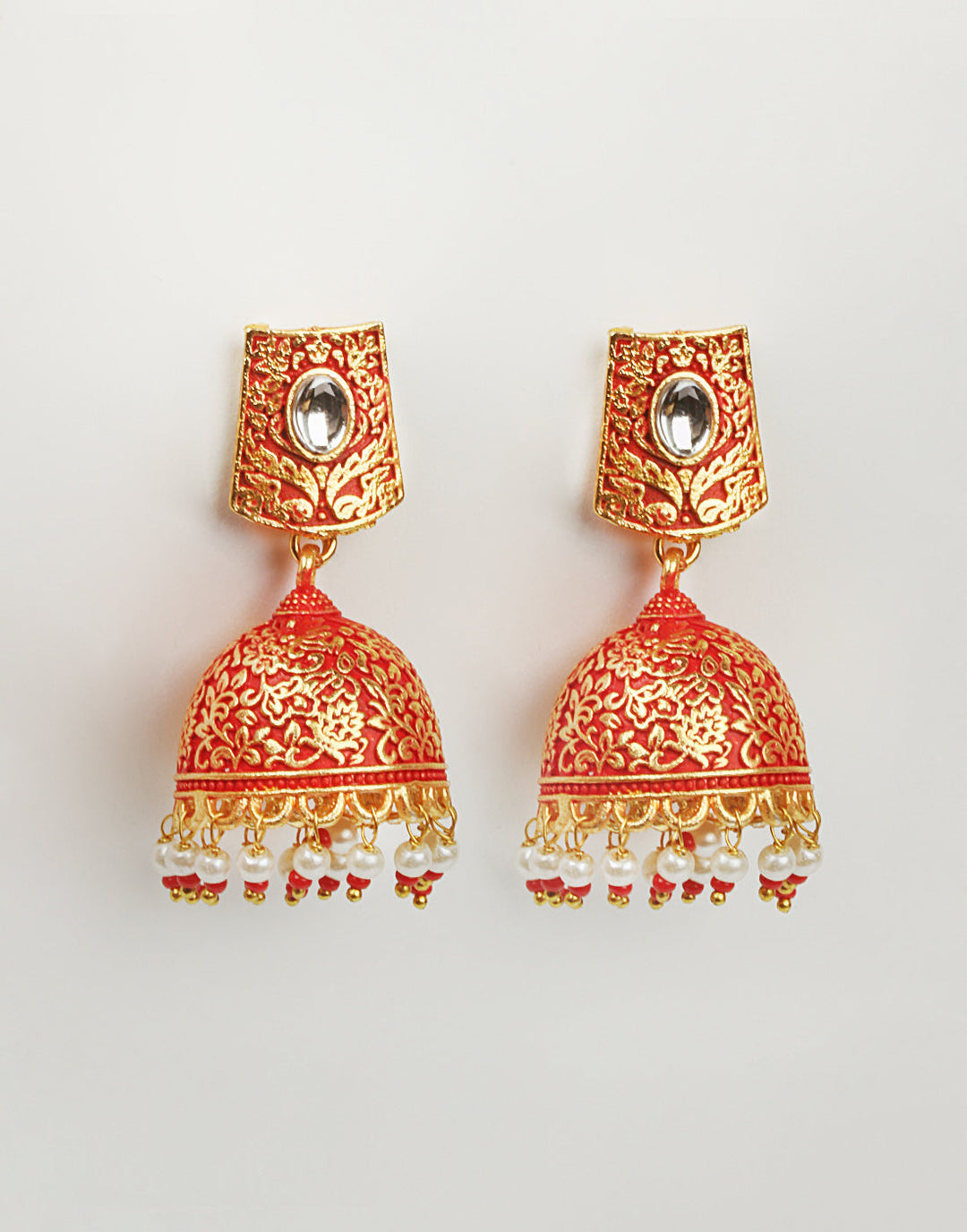 Golden Pearl And Stone Jhumki