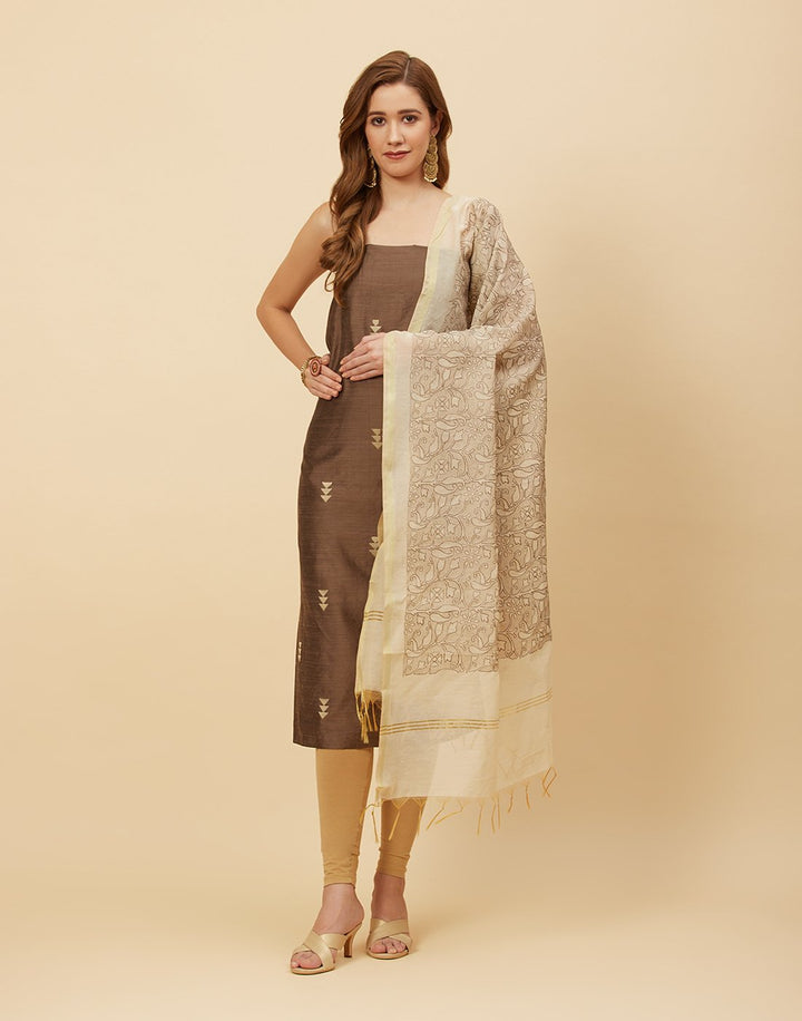 Embroidered Chanderi Suit Piece With Dupatta