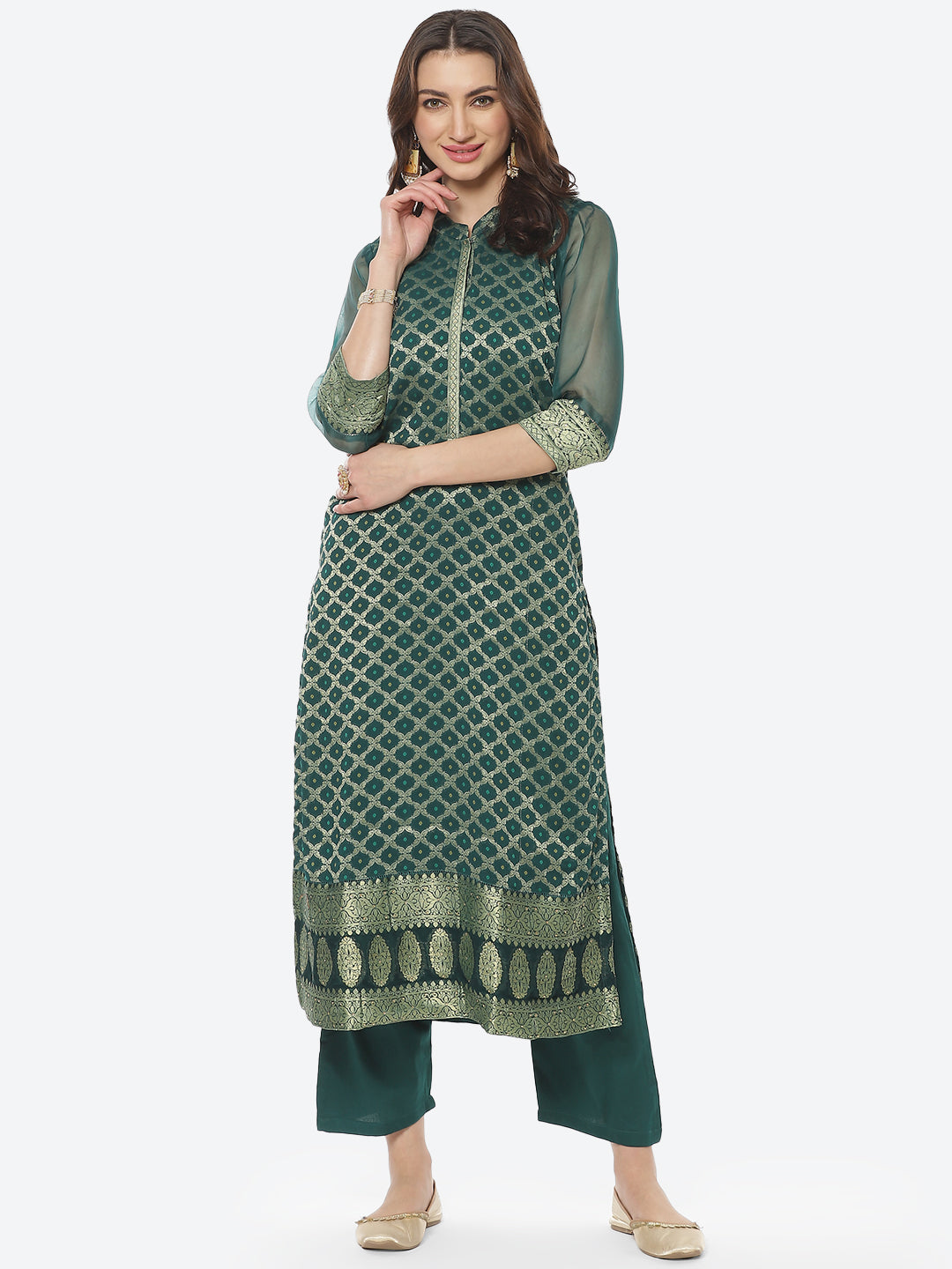 Embroidered Georgette Kurti With Pant
