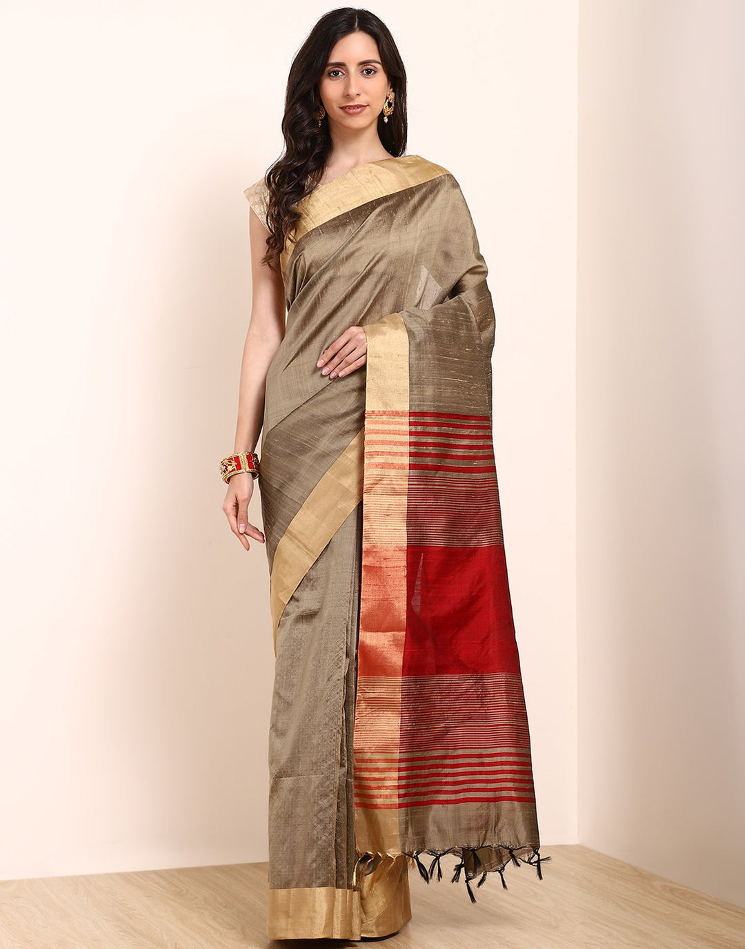 Beige Woven Handloom Saree