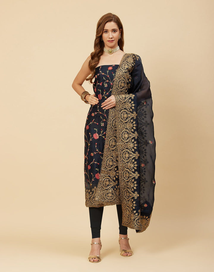 Resham Jaal Embroidered Organza Suit Piece With Dupatta