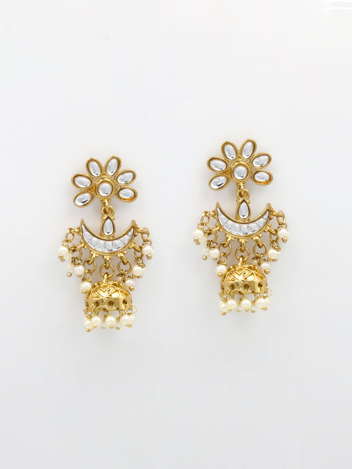 Gold &amp; White Jhumki Earrings