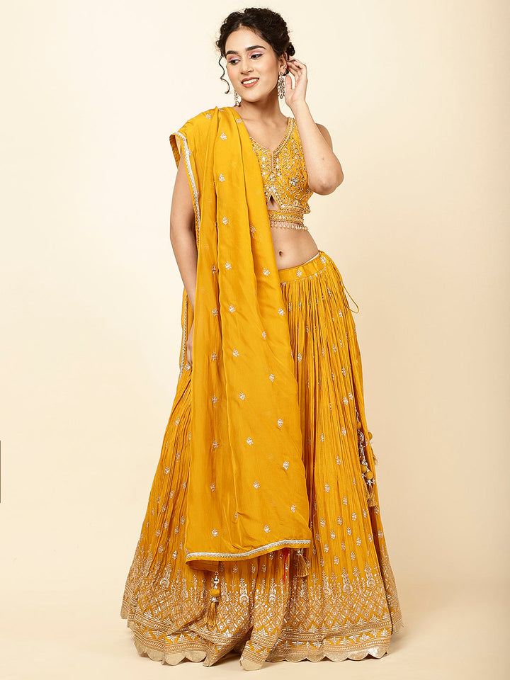Sequin Embroidered Crepe Choli With Lehenga &amp; Dupatta