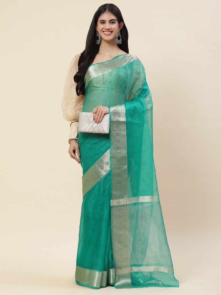 Stone Work Plain Organza Saree