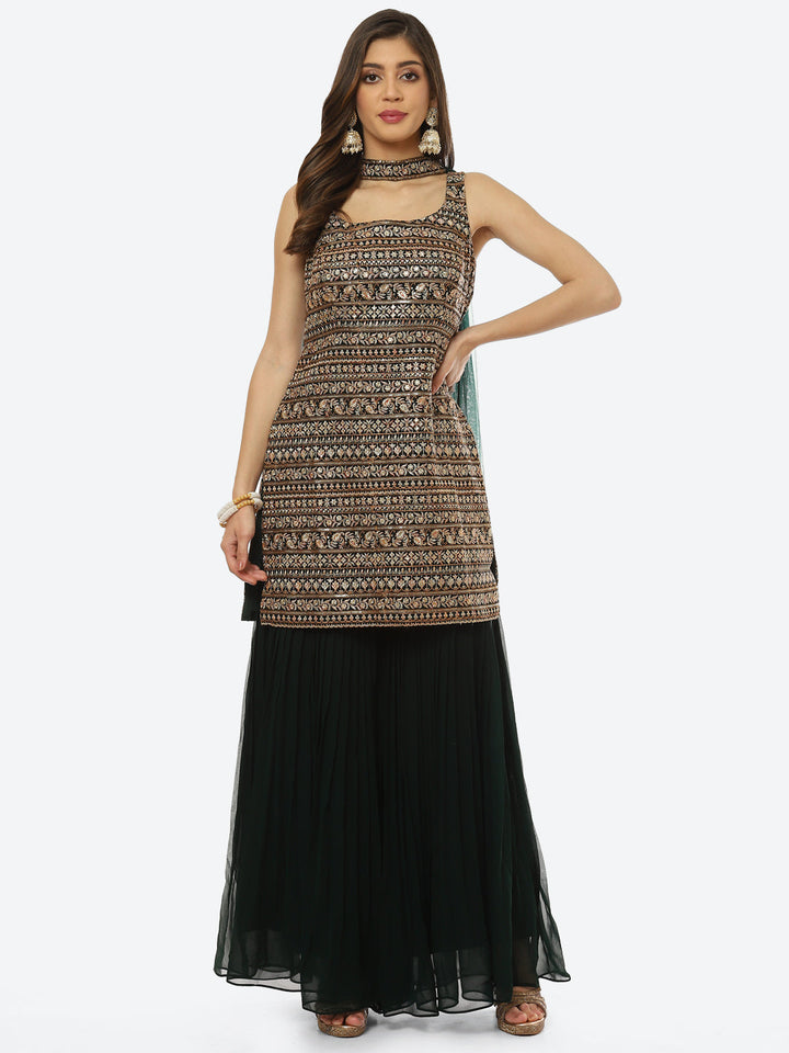 Zari Embroidered Georgette kurta With Palazzo &amp; Dupatta