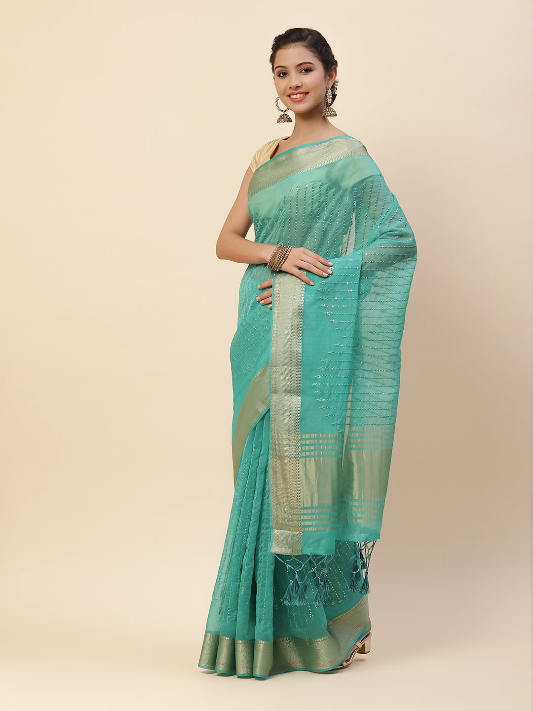 Sequin Organza Woven Saree