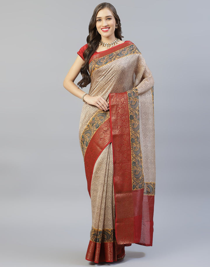 Cotton Printed Saree With Zari Border