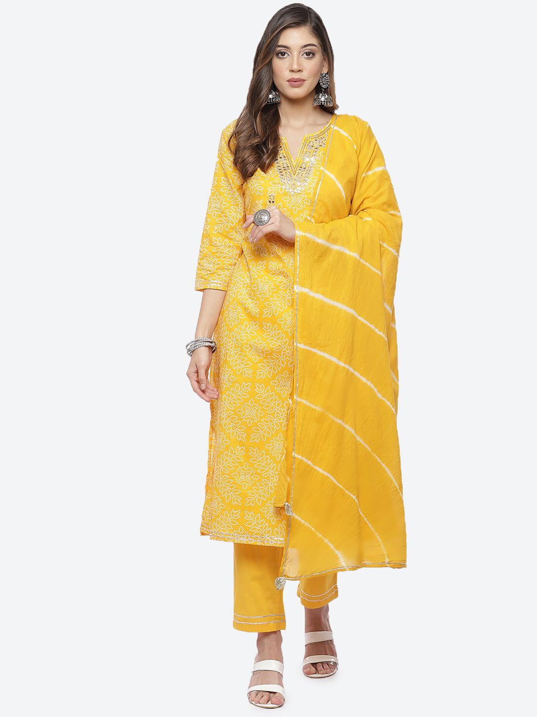Resham Mirror Booti Cotton Stitched Salwar Kameez With Chiffon Dupatta