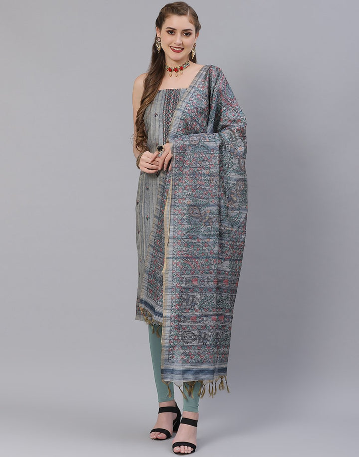 Chanderi embroidered Suit Set with Jaal dupatta