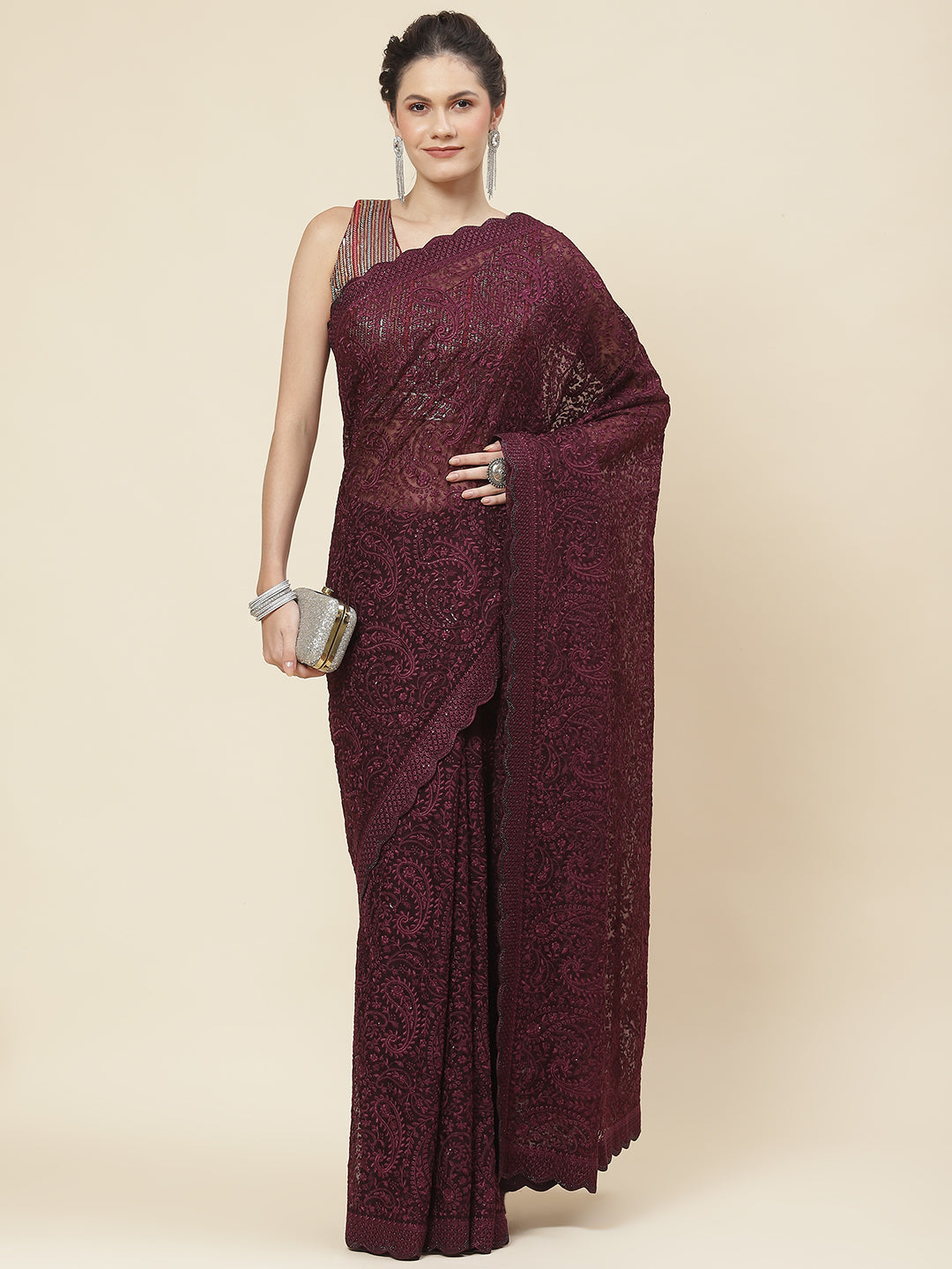 Resham Jaal Embroidered Chiffon Saree