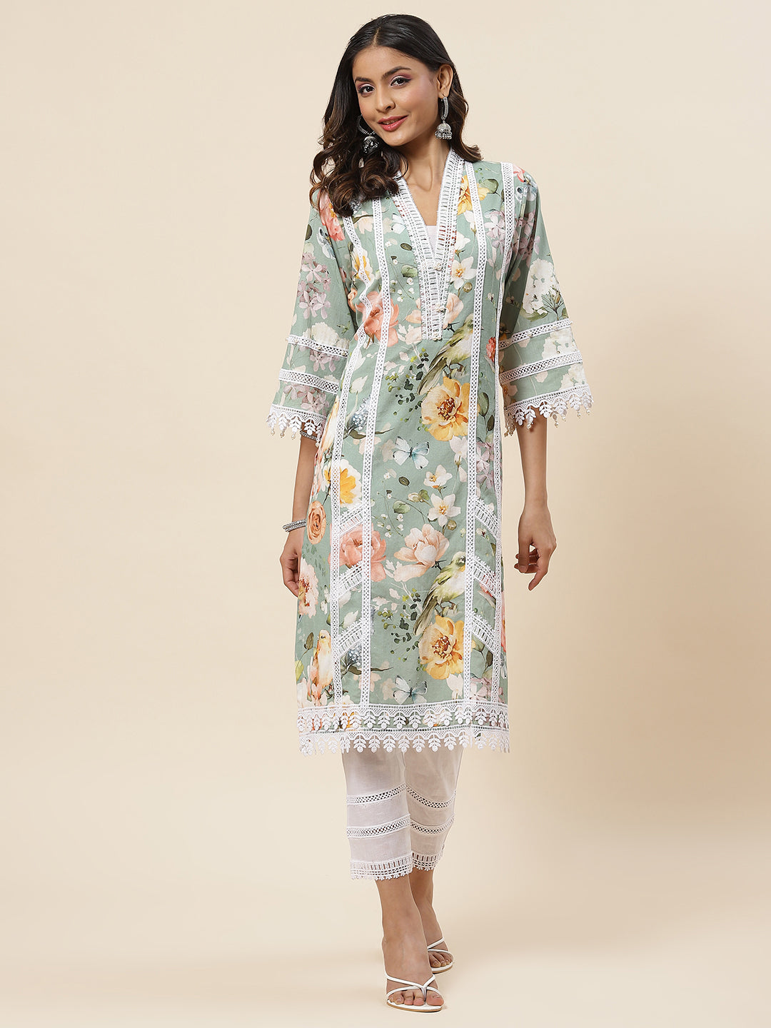 Floral Printed Cotton Kurta With Pants