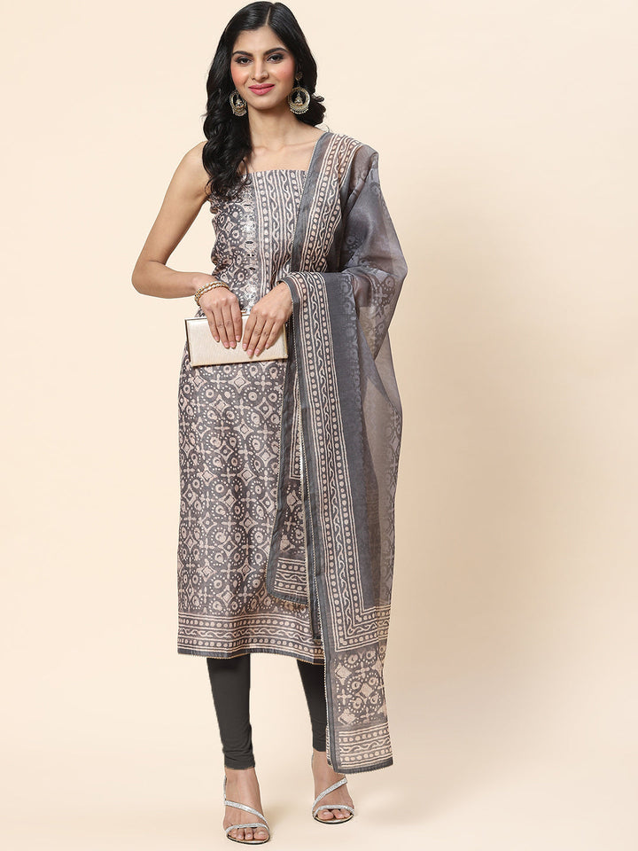 Printed Chanderi Unstitched Suit Piece With Dupatta