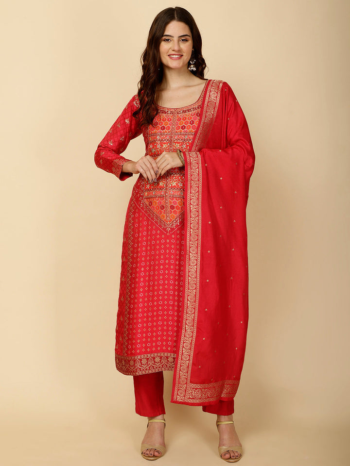 Ethnic Motifs Banarasi Kurta With Pants &amp; Dupatta