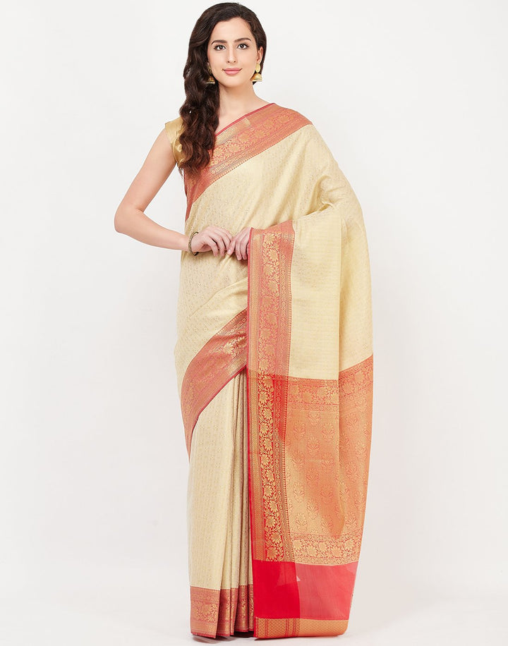 MBZ Meena Bazaar-Mustard Cotton Woven Saree