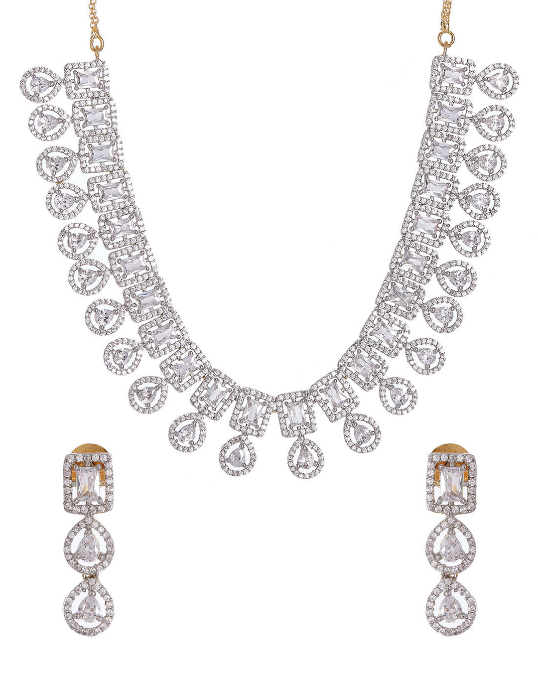 Gold And Silver Plated Necklace With Earrings