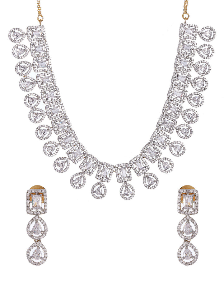 Gold And Silver Plated Necklace With Earrings