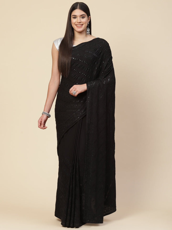 Sequin Embroidered Crepe Saree