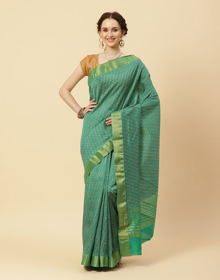 Printed Art Handloom Dupion Zari Booti Border Saree