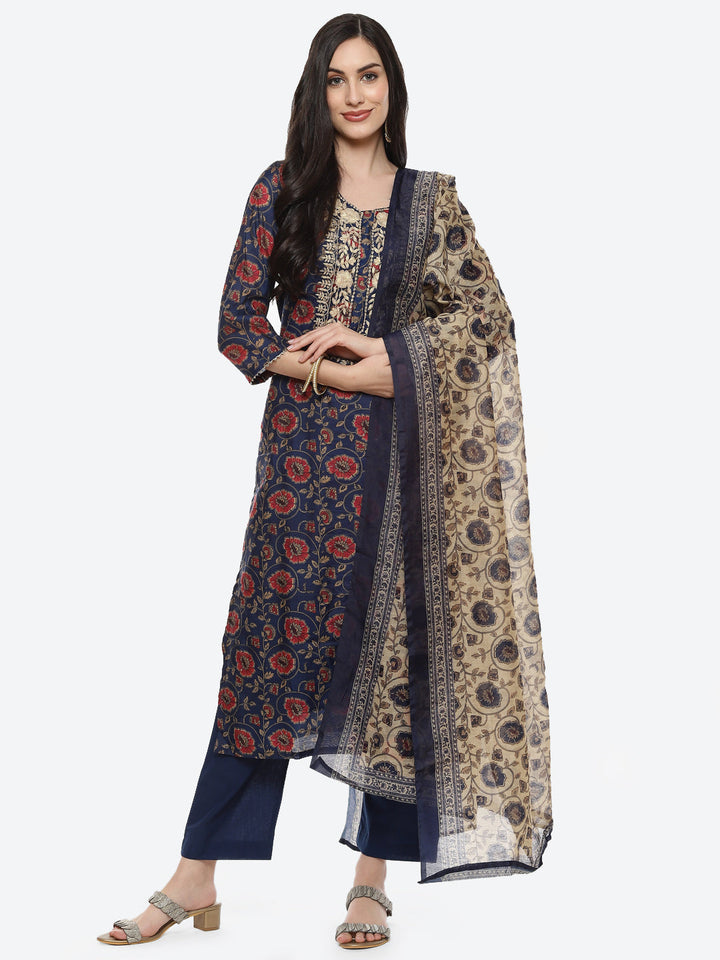 Printed Cotton Chanderi Stitched Salwar Kameez With Dupatta