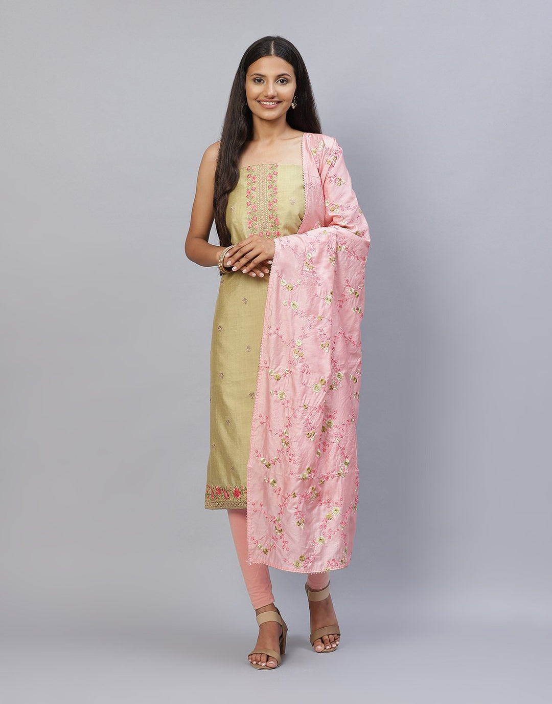 Embroidered Chanderi Suit Piece With Dupatta