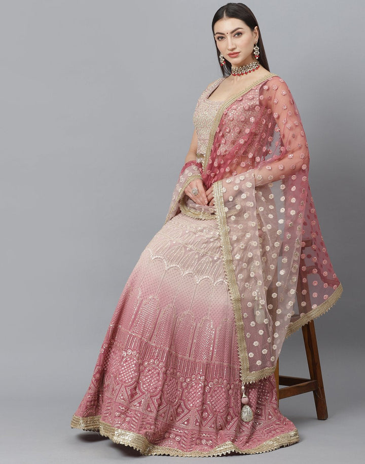 Georgette Lehenga Choli In Ombre Shaded With Traditional Embroidery