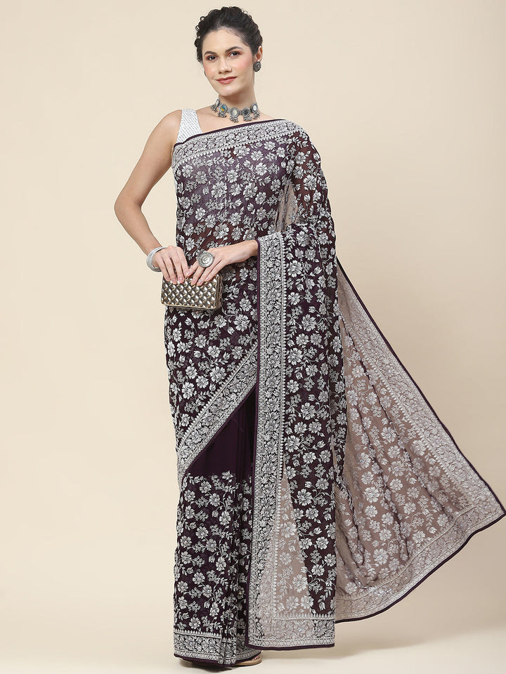 Resham Embroidery Georgette Saree