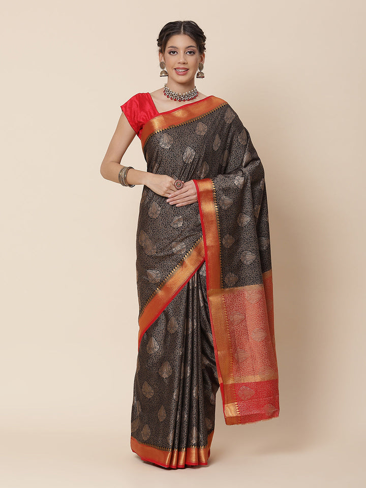 Zari Border Booti Art Handloom Woven Saree
