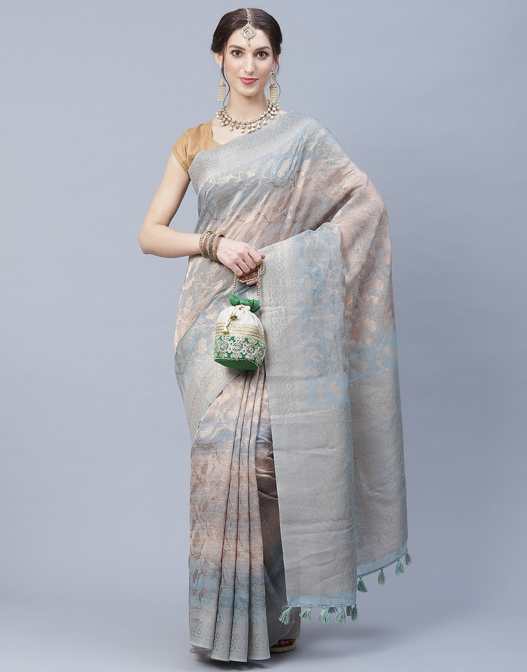 Floral Print Cotton Chanderi Saree