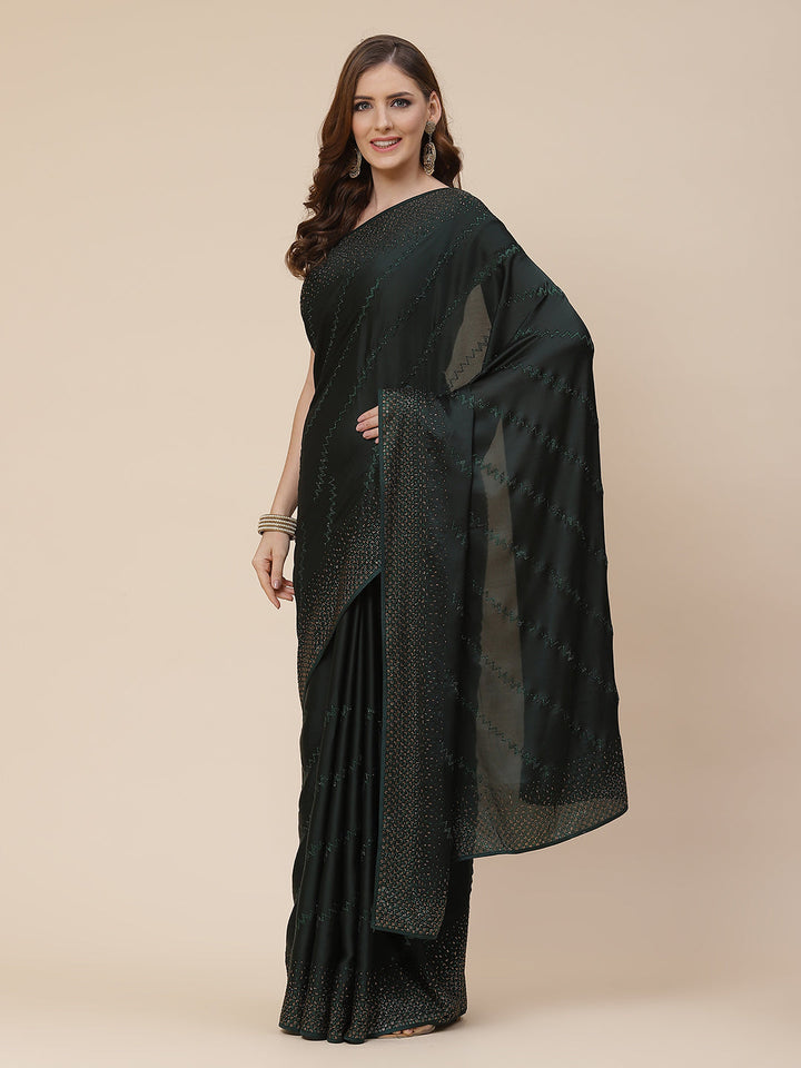 Stone Work Handloom Pure Satin Embroidered Saree