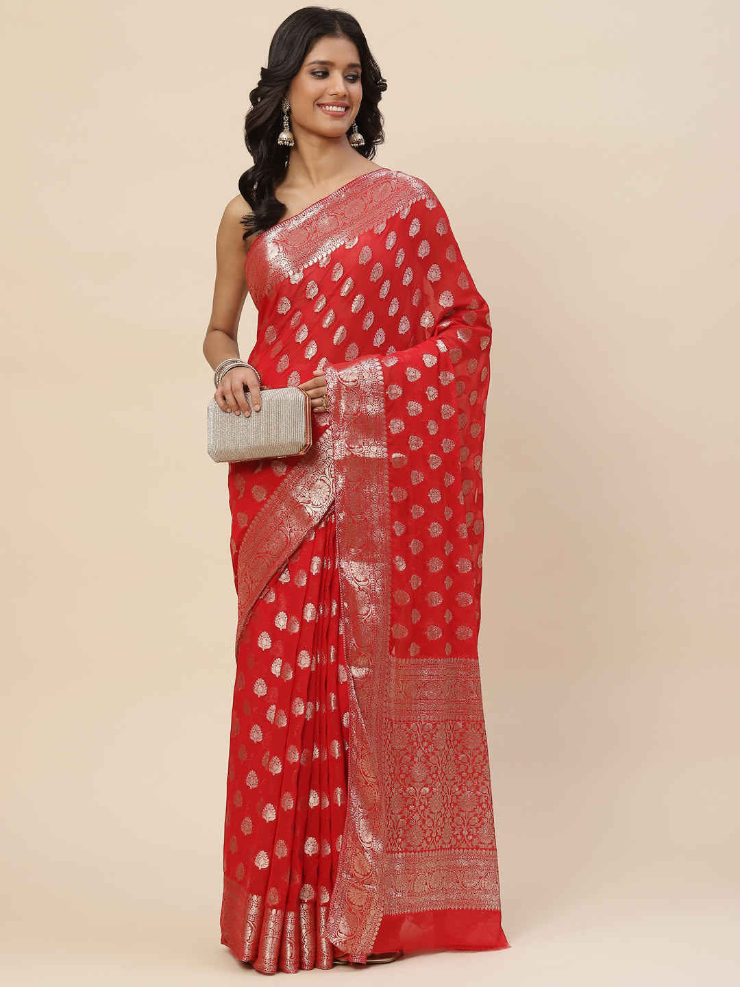 Zari Booti Chiffon Plain Saree