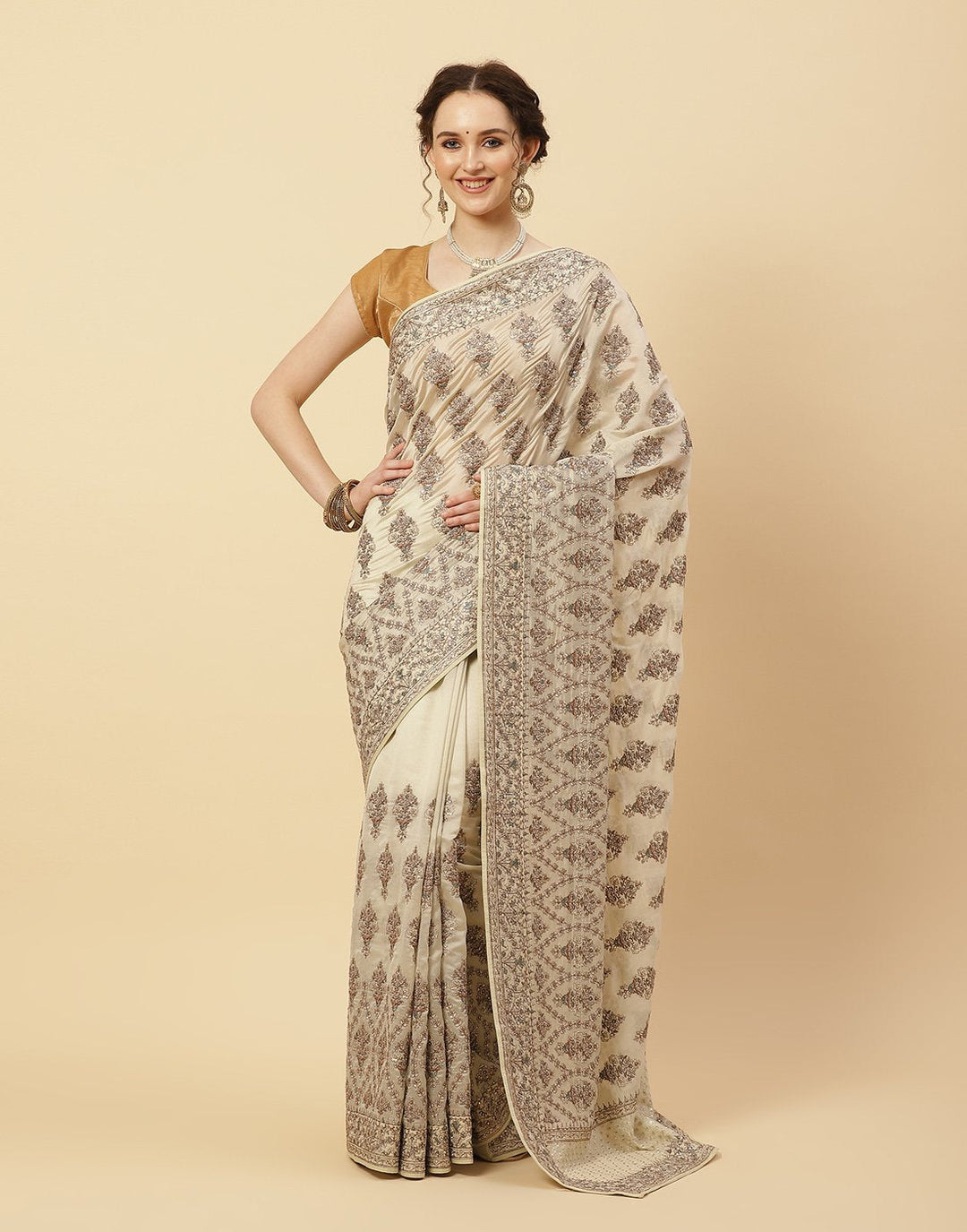 Embroidered Resham Jaal Organza Kora Saree