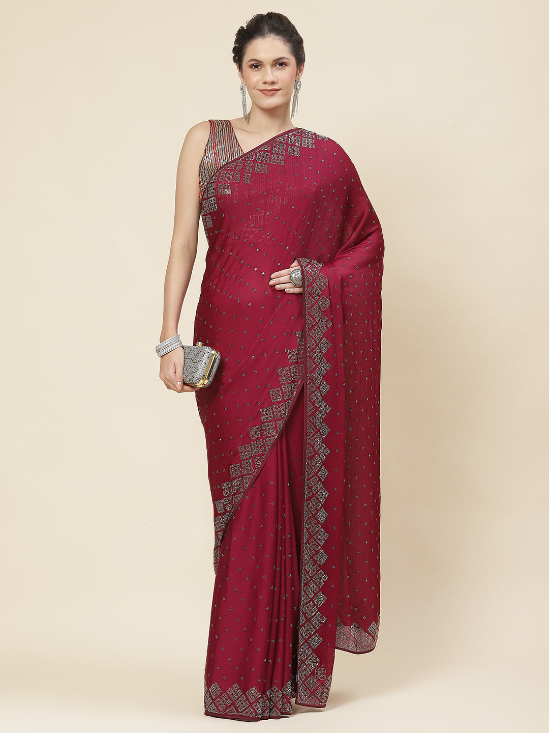 Stone Embroidered Chiffon Saree