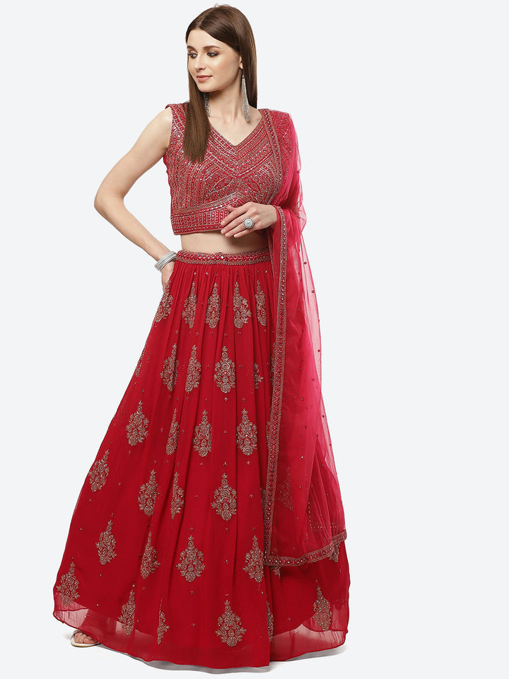 Resham Mirror Georgette Lehenga With Choli and Net Booti Dupatta