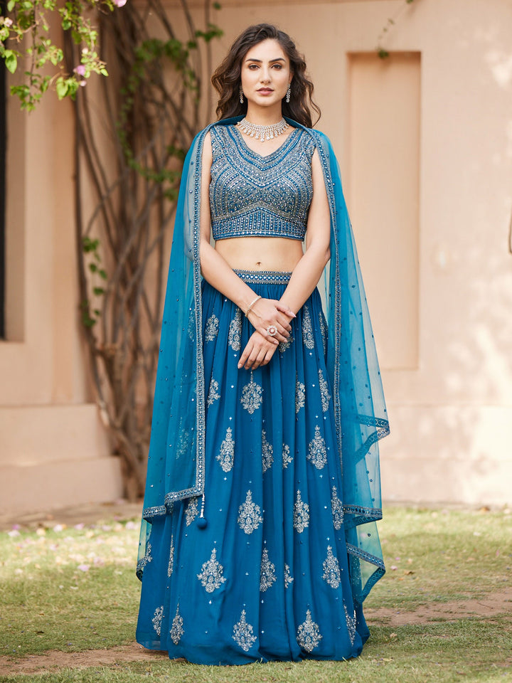 Resham Mirror Georgette Lehenga With Choli and Net Booti Dupatta