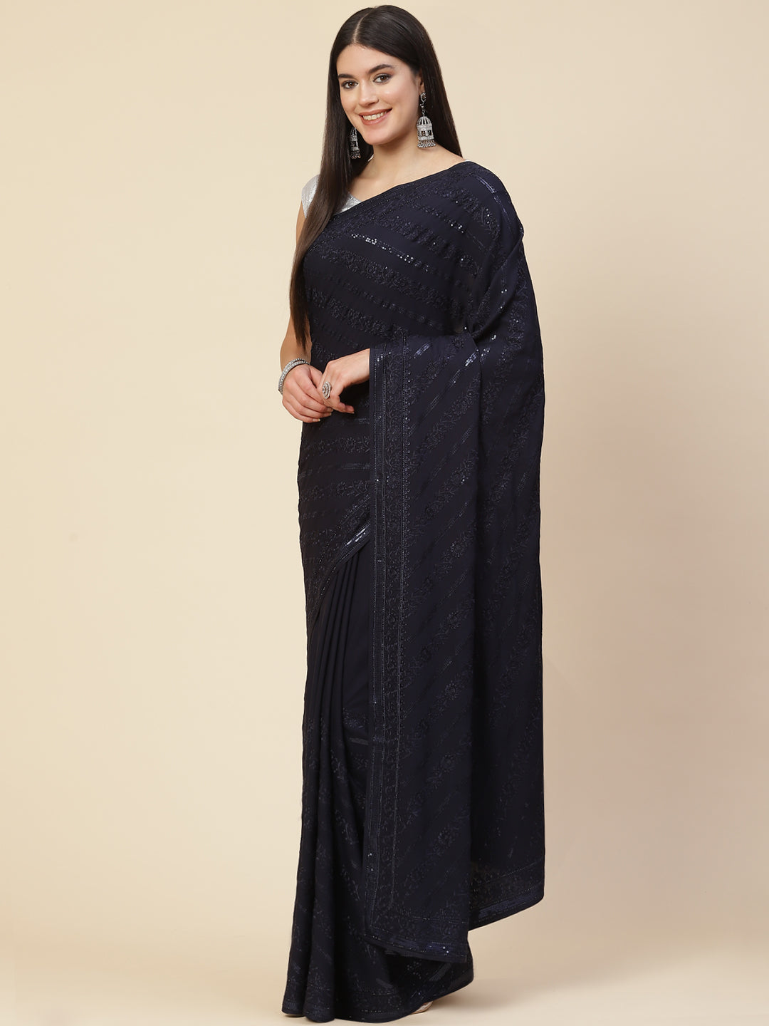 Sequin Embroidered Crepe Saree