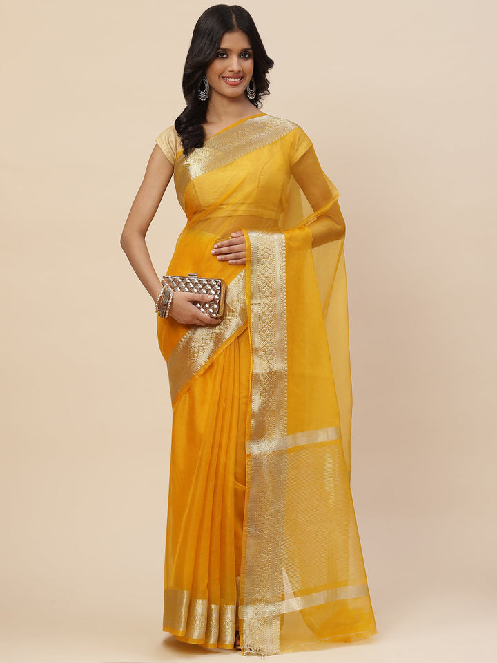 Zari Border Organza Plain Saree