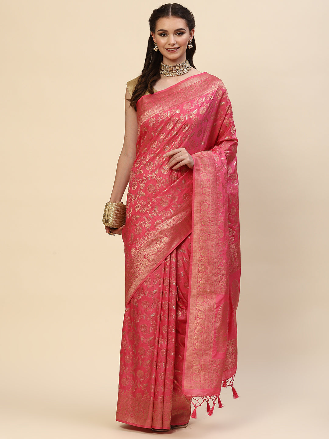 Floral Zari Jaal Handloom Woven Saree