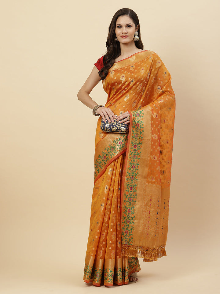 Zari Border Booti Cotton Woven Saree