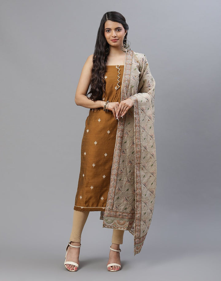 Embroidered Chanderi Suit Piece With Dupatta