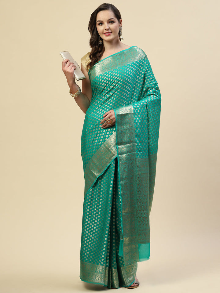 Zari Border Booti Georgette Plain Saree