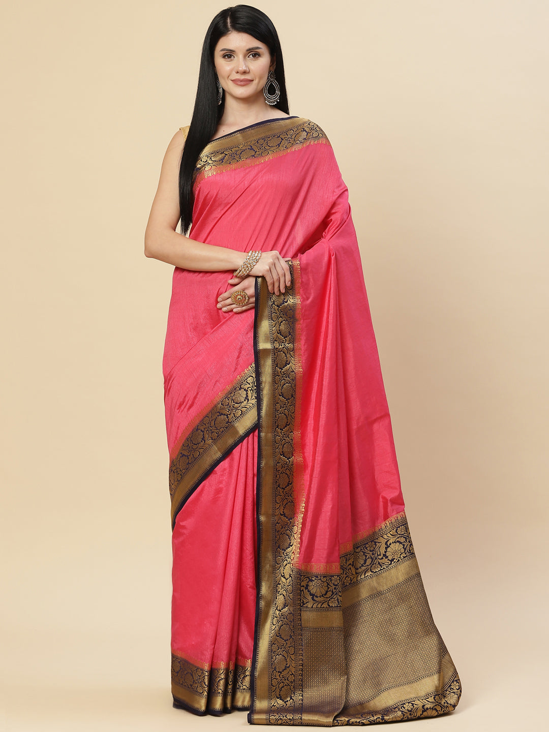 Plain Zari Border Handloom Woven Saree