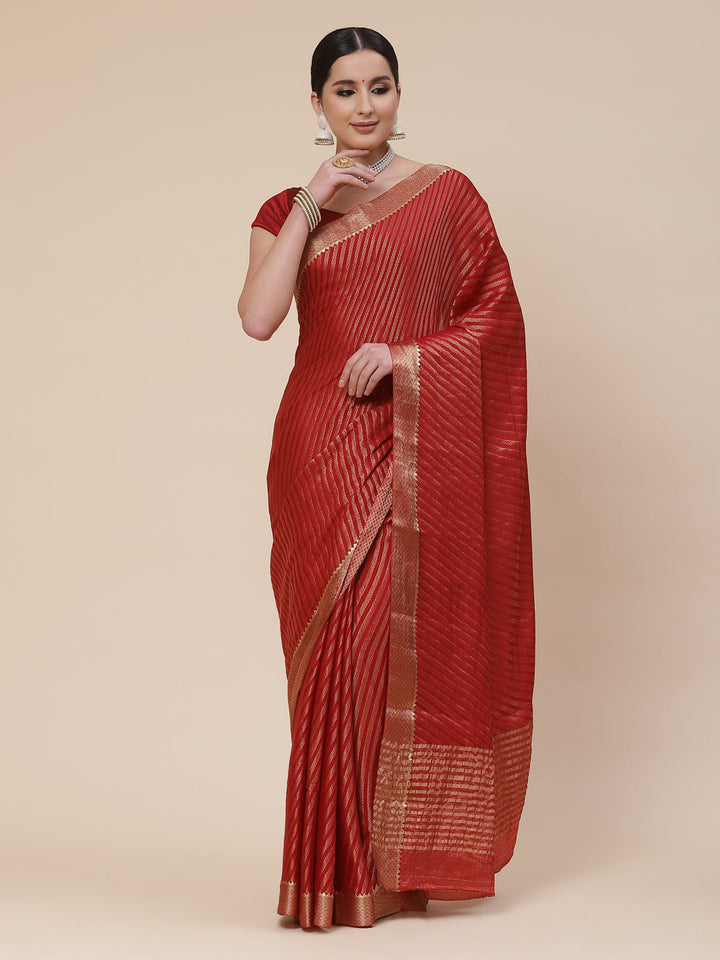 Striped Brocade Georgette Plain Saree