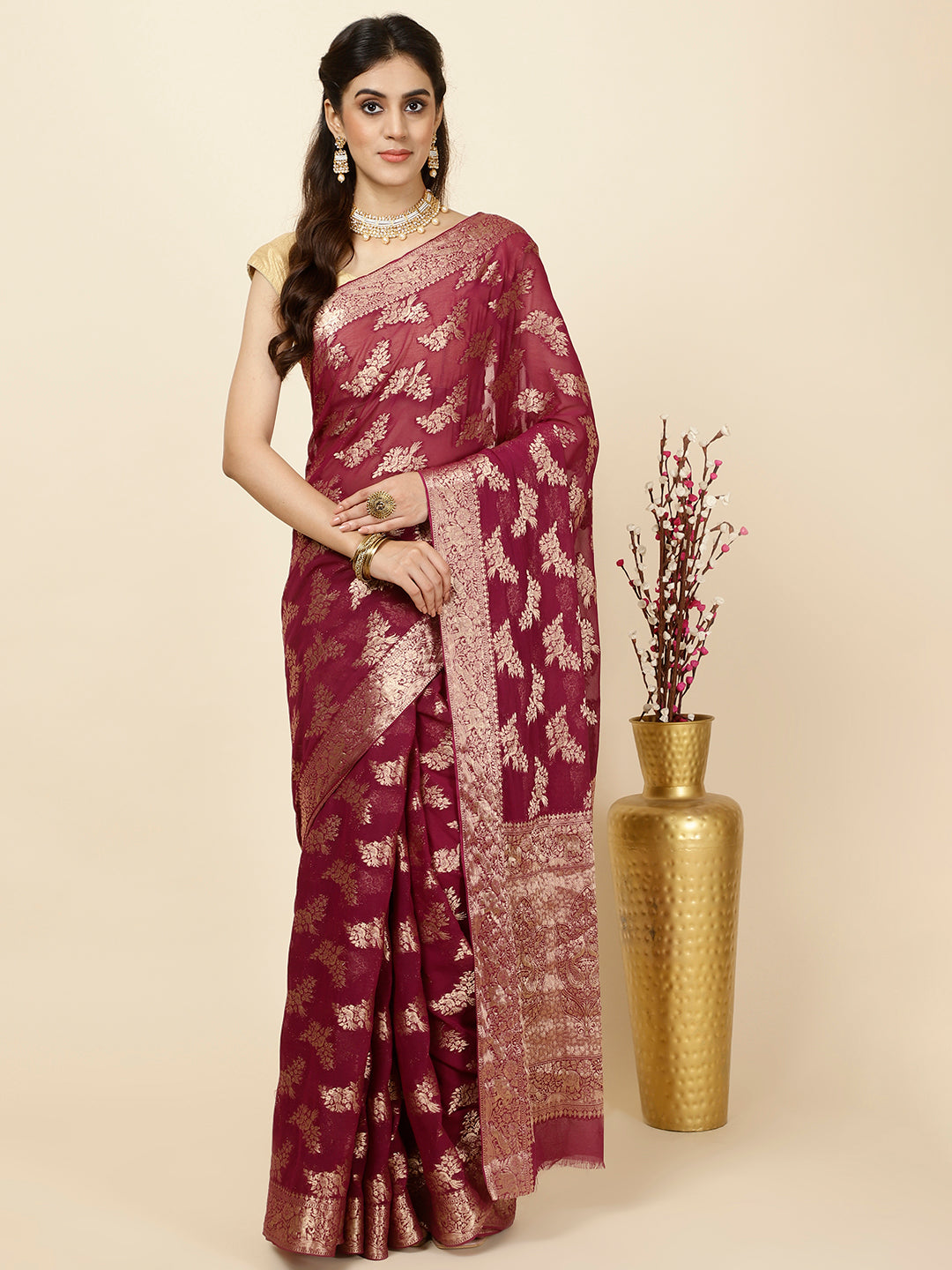 Zari Jaal Woven Chiffon Saree