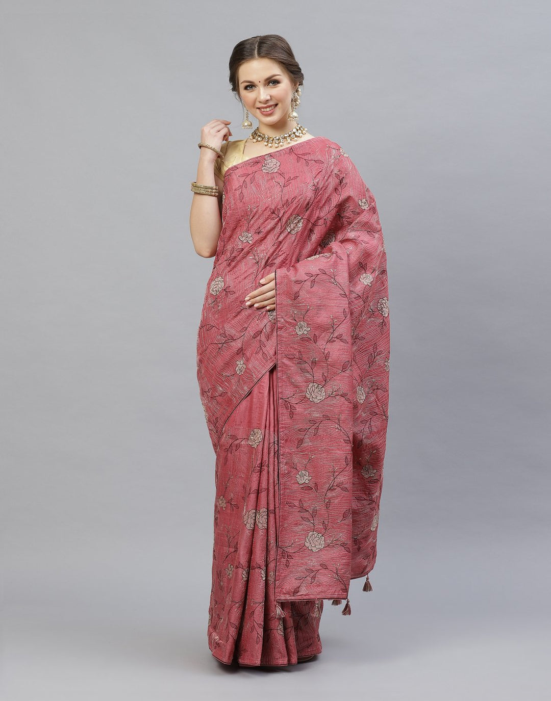 Tussar Embroidered Saree
