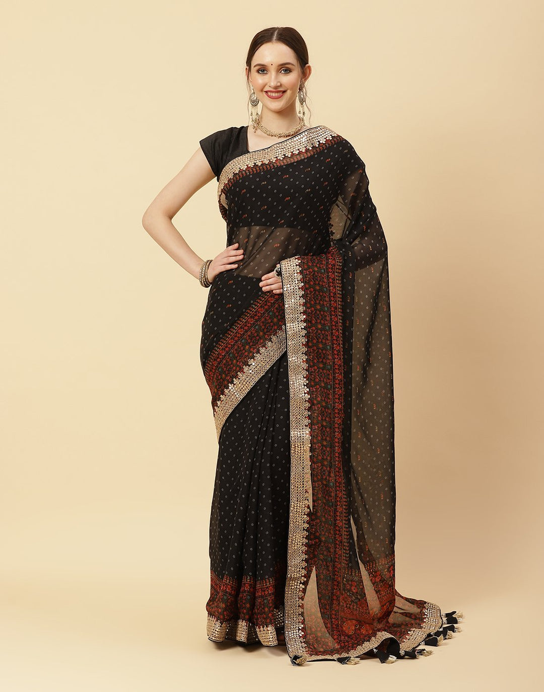 Printed Organza Kora Saree With Gota Work