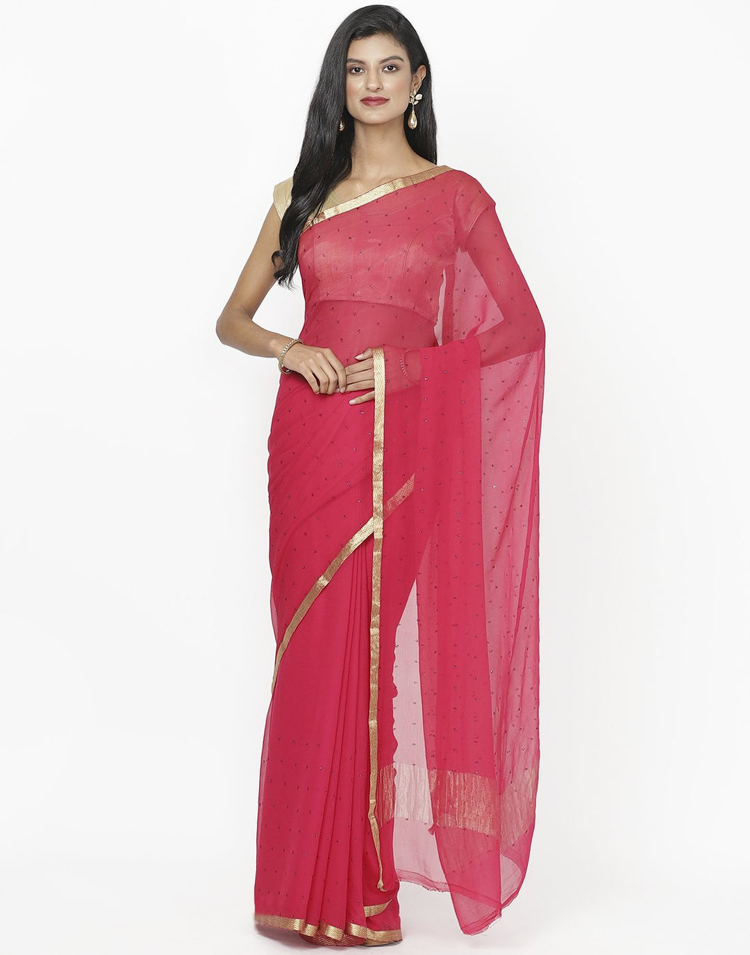 MBZ Meena Bazaar-Green Chiffon Saree