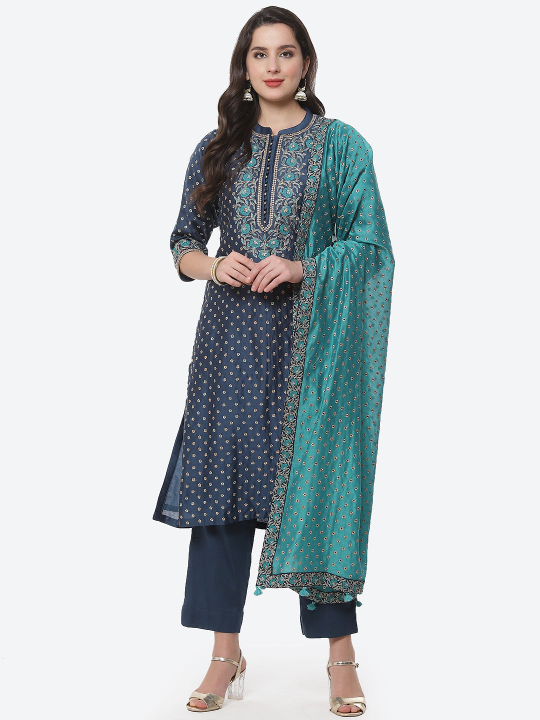 Embroidered Cotton Chanderi Stitched Salwar Kameez With Embroidered Dupatta