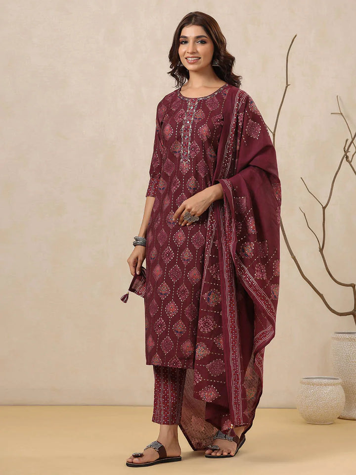 Block Printed Muslin Kurta With Pants &amp; Dupatta