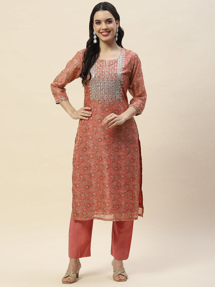 Printed Chanderi Kurta With Pants